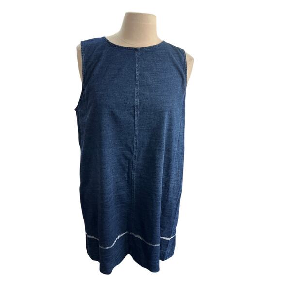 Pure Jill Indigo Tunic Tank Rear Split Hem 100% Cotton Women's Medium Petite - Picture 1 of 9